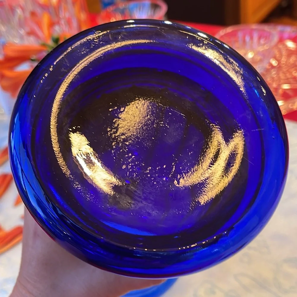Vintage cobalt blue Pilgrim Art Glass column,1980s vase or decorative pedestal